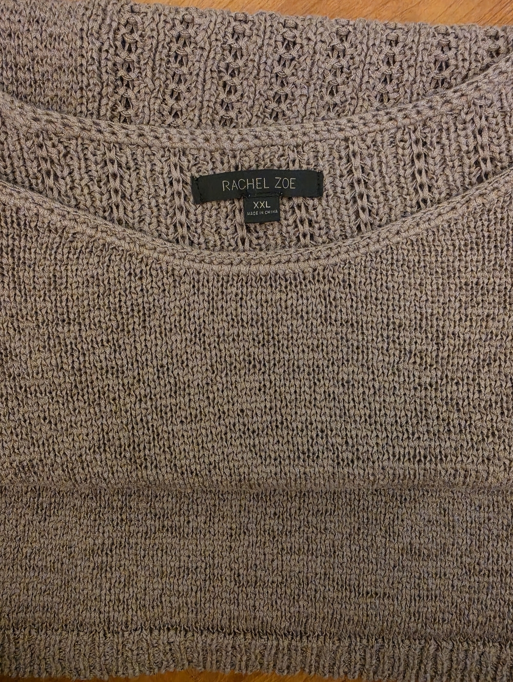 RACHEL ZOE Karla Taupe Open Knit Tunic Sweater XXL
